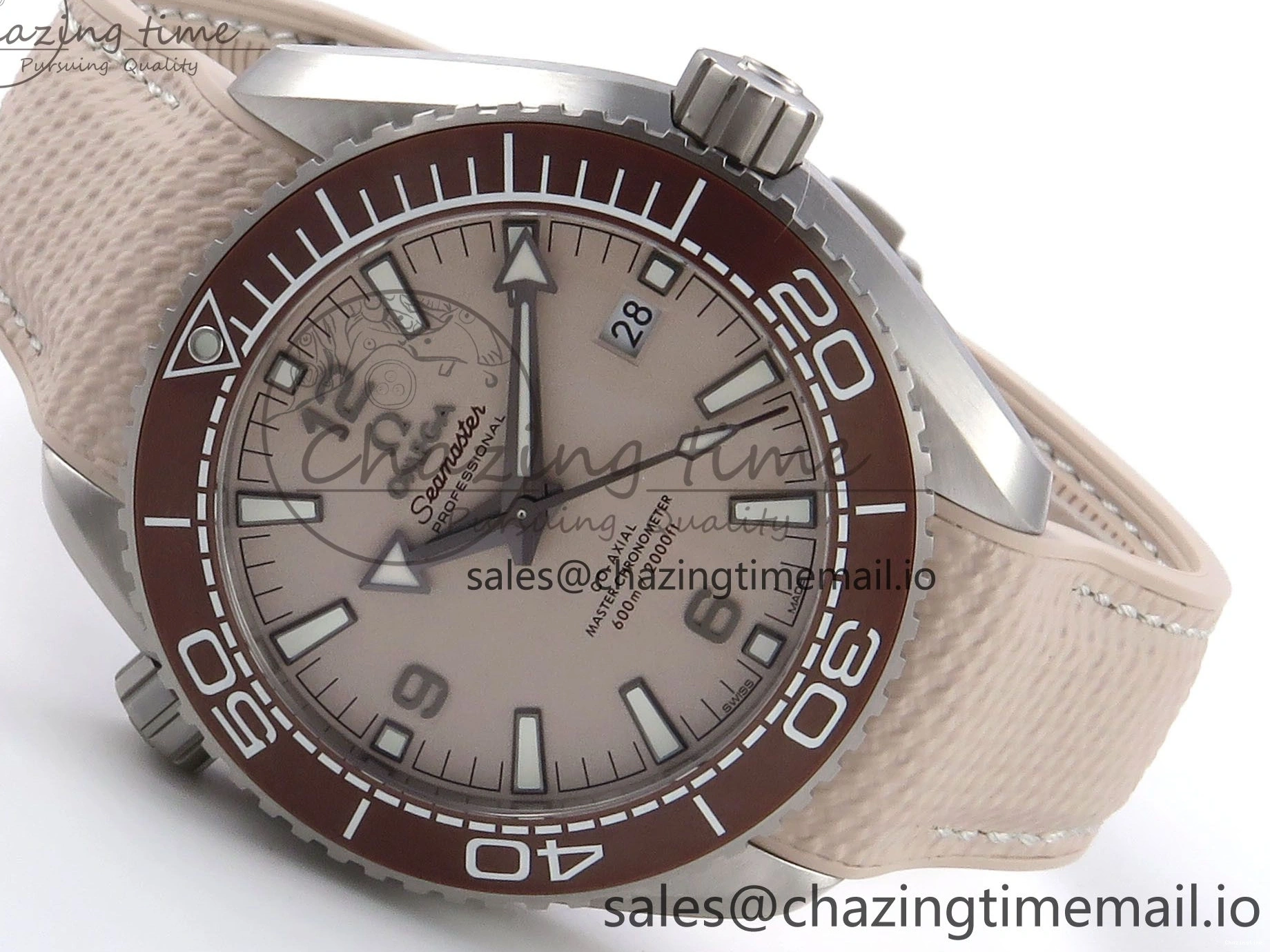 0204 Planet Ocean 43.5mm SS VSF 1:1 Best Edition Brown Bezel Sand Dial on Sand Rubber Strap A8900 Super Clone Neat 7710